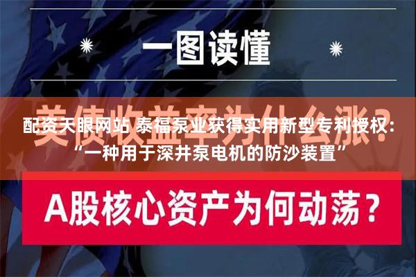 配资天眼网站 泰福泵业获得实用新型专利授权：“一种用于深井泵电机的防沙装置”